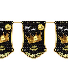 تصویر ریسه تم تولد تاج مشکی طلایی 