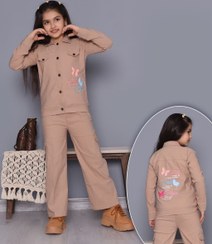 تصویر کت و شلوار دخترانه طرح پروانه - کرم / 45 