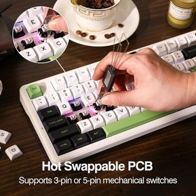 تصویر کیبورد گیمینگ مکانیکال AULA F87 ( رنگ سفید / مشکی / سبز ) سوییچ GRAY WOOD AULA F87 BLACK+WHITE+GREEN GRAY WOOD SWITCH V3
