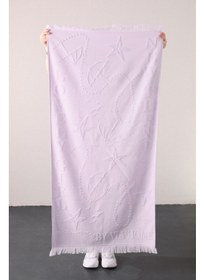 تصویر حوله ساحلی برجسته 100% پنبه‌ای ترند - لیلاک برند favora Trend 100% Cotton Embossed Beach Towel - Lilac