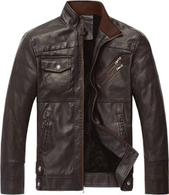 Stand collar outlet leather jacket