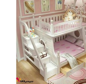 تصویر تخت دو طبقه نوزاد و نوجوان آمیسا مدل سفید برفی 