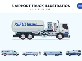 تصویر طرح لایه باز ست آیکون کامیون حمل سوخت Airport Truck Vector Illustration Set 1 