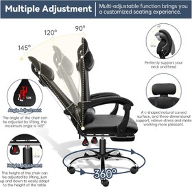 تصویر Eesyy Office Chair - Ergonomic Chair with Footrest, Elastic Back Support for Office Chairs, Desk Chair with Armrest, Headrest, Lumbar Cushion, Computer Chair for Home, Breathable Mesh Gaming Chairs 