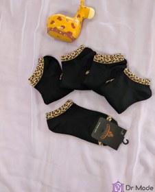 تصویر جوراب مچی زنانه لب و پنجه پلنگی Women's ankle socks with leopard lips and paws