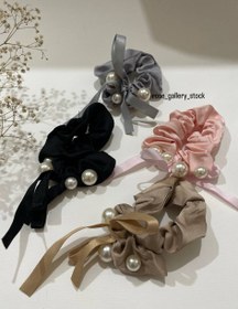 تصویر کش موی ساتن مرواریدی پاپیون‌دار - مشکی 