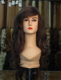 تصویر کلاه گیس زنانه بلند با خط رویش طبیعی دستباف رنگ قهوه ای روشن (کد:4004) Women's fiber wig (code:4004)