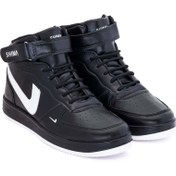 تصویر نیم بوت زنانه شیما مدل ونس چرم مصنوعی رنگ مشکی و سفید 