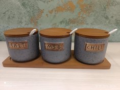 تصویر ست جا ادویه ای سرامیکی 3 تکه | همراه با قاشق سرامیکی - نوک مدادی 3-piece ceramic spice jar set | Comes with ceramic spoon