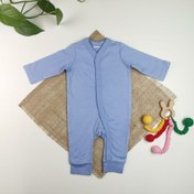 تصویر سرهمی نوزادی آستین بلند طرح دکمه دار نیلی رنگ | فروشگاه نام نیکو 