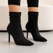 تصویر بوت نگینی زنانه پاشنه بلند بغل زیپ ضد آب کد 3535 