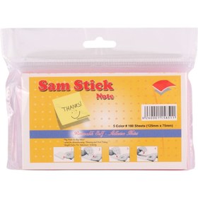 تصویر کاغذ یادداشت چسب دار رنگی Sam Stick Note 12.5*7.5cm بسته 100 برگی Sam Stick Note 12.5*7.5cm Note Paper 100 Sheets