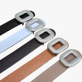 تصویر کمربند سگک نقره ای مربعی 