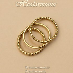 تصویر انگشتر رینگ ساده و طرح دار مینیمال طلایی سه عددی - وارداتی Simple and minimalist three-piece gold ring