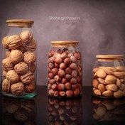 تصویر بانکه شیشه ای مدل اورانوس در چوبی بانکه اورانوس مخصوص نگهداری خشکبار و حبوبات و تنقلات