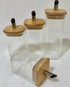 تصویر شکر ریز پیرکس شیار دار مربع درب بامبو سرریز استیل 