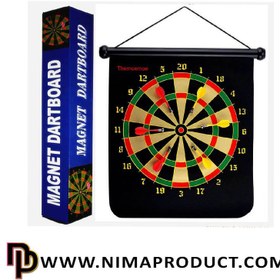 تصویر تخته دارت مغناطیسی ۱۵ اینچ دو رو با ۶ تیر آهنربایی 