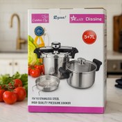 تصویر زودپز دوقلو ۵+۷ لیتری دسینی | زودپز استیل دو قلوی Dessini با درب ایمن و سوپاپ اطمینان 