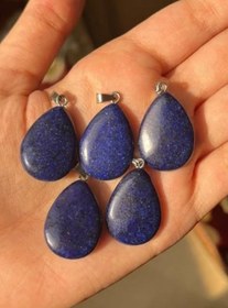 تصویر گردنبند سنگ لاجورد افغان اشکی با زنجیر استیل اصل طبیعی 