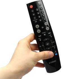 تصویر ریموت کنترل تلویزیون برند ایکس ویژن طرح سه نوشته تخم مرغی اورجینال Original X-vision brand TV remote control with three egg designs