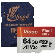 تصویر کارت حافظه microSDXC ویکومن مدل Final 600X کلاس 10 استاندارد UHS-I U3 سرعت 90MBps ظرفیت 64 گیگابایت به همراه آداپتور Viccoman Final 600X UHS-I U3 90MBps microSDHC -64GB