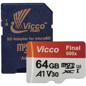 تصویر کارت حافظه microSDXC ویکومن مدل Final 600X کلاس 10 استاندارد UHS-I U3 سرعت 90MBps ظرفیت 64 گیگابایت به همراه آداپتور Viccoman Final 600X UHS-I U3 90MBps microSDHC -64GB