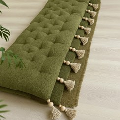 تصویر کامپر و تشکچه مبل جنس تدی منگوله دار مناسب مبل سه نفره؛دو نفره و تک نفره - سورمه ای / نشیمن مبل ۲تفره 