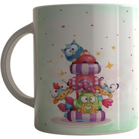 تصویر ماگ چاپلینو طرح کودکانه owl never sleeps جغد – M221 Chaplino mug children's design owl never sleeps