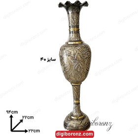 تصویر گلدان برنجی برنزی کشمیری 40 اینچ سیاه قلم فول Indian Kashmiri Bronze Brass Vase 40 Inch Black Pen Full