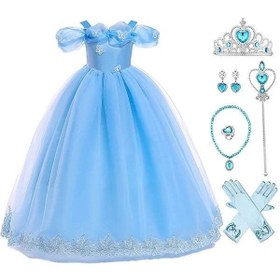 تصویر لباس بلند پرنسسی آستین حلقه‌ای برای دختر با لوازم جانبی برند generic Off Shoulder Long Princess Costume for Girl With Accessories