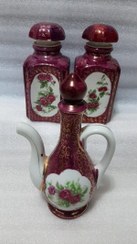 تصویر ست چایدان و گلاب پاش گلسرخی 