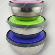 تصویر کاسه استیل 3 تایی درب دار چفت شونده 