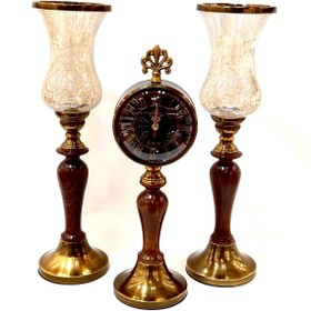 تصویر ست ساعت و شمعدان چوبی فلزی آنتیک 1430/1403 