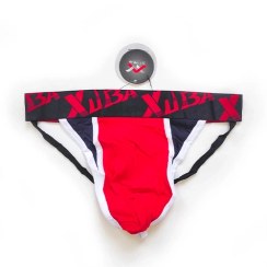 تصویر شورت مردانه فانتزی بکلس XUBA رنگ قرمز و سرمه ای 