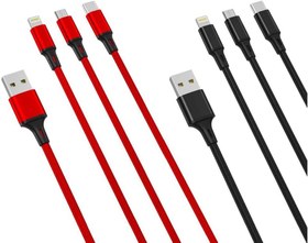 تصویر کابل سه سر یواس‌بی به لایتنینگ، تایپ‌سی و میکرو 1.2 متری ایکس‌او XO 3 in1 USB Cable 2,4A NB173 