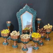 تصویر The mirror service of candlestick and haftsin turquoise, copper, copper, and inlay work, with a stylish and beautiful design 