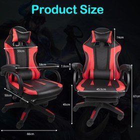 تصویر Eesyy Gaming Chair Ergonomic High Back Gaming Chairs Reclining amp Height Adjustable Computer Chair with Neck and Massage Lumbar Support Retractible Footrest 360? Silent Casters Black-Red - ارسال 15 الی 20 روز کاری 