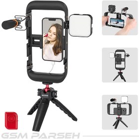 تصویر NEEWER Phone Stabilizer Video Rig Kit for Video Recording Vlogging, Phone Cage with LED Video Light, CM14 PRO Mini Mic, Desktop Tripod 