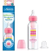 تصویر شیشه شیر 250 میل دو کاره باریک آپشن صورتی دکتر براون Dr brown's Milk bottle 250 mil dual purpose slim pink option