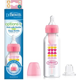 تصویر شیشه شیر 250 میل دو کاره باریک آپشن صورتی دکتر براون Dr brown's Milk bottle 250 mil dual purpose slim pink option