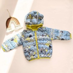 تصویر کاپشن جیب دار و کلاه دار وارداتی طرح خرسی رنگ آبی 