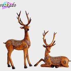 تصویر ست مجسمه دکوراتیو پلی‌استر گوزن زین‌دار طرح چوب 