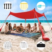 تصویر ساحل چادر ساحلی - ارسال 20 روز کاری Beach Tent Sunshade, UPF 50+ Anti-Wind Beach Canopy 10x10ft Portable Outdoor Beach Shade Canopy Beach Tent, Portable Windproof Camping Sun Shelter with Stability Poles (Red 4 Rods, 300 * 300 * 200CM)