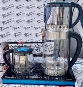 تصویر چای ساز فوما مدل FU-2053 دو قوری استفاده بصورت روهمی و کنارهمی Fuma tea maker model FU-2053