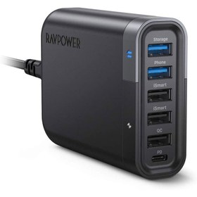 تصویر شارژر راوپاور RP-UM002 RAVPower RP-UM002 6 Port QC3.0 60W Charger