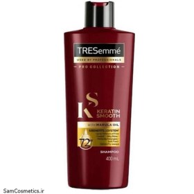 تصویر شامپو مو ترسمی قرمز مدل کراتین و صافی مو با روغن مارولا حجم 400 میل TRESEMME KERATIN SMOOTH SHAMPOO 400ML