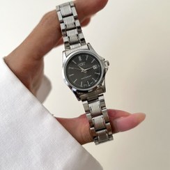 تصویر ساعت مچی مردانه کاسیو بند استیل تقویم دار صفحه مشکی ضدآب CASIO