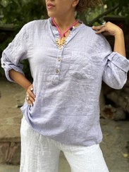 تصویر بلوز جیب پولک ۳ دکمه لینن ایتالیایی 