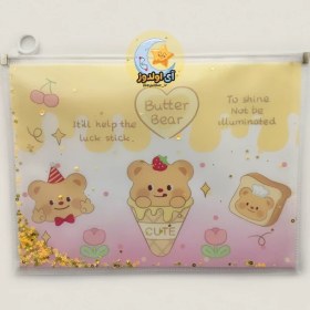 تصویر پوشه زیپ کیپ پولکی طرح Butter Bear سایز A4 