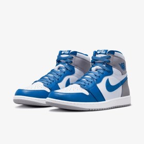 تصویر کتونی نایک ایرجردن 1 طوسی آبی سفید Nike Air Jordan 1 Retro High OG True Blue 